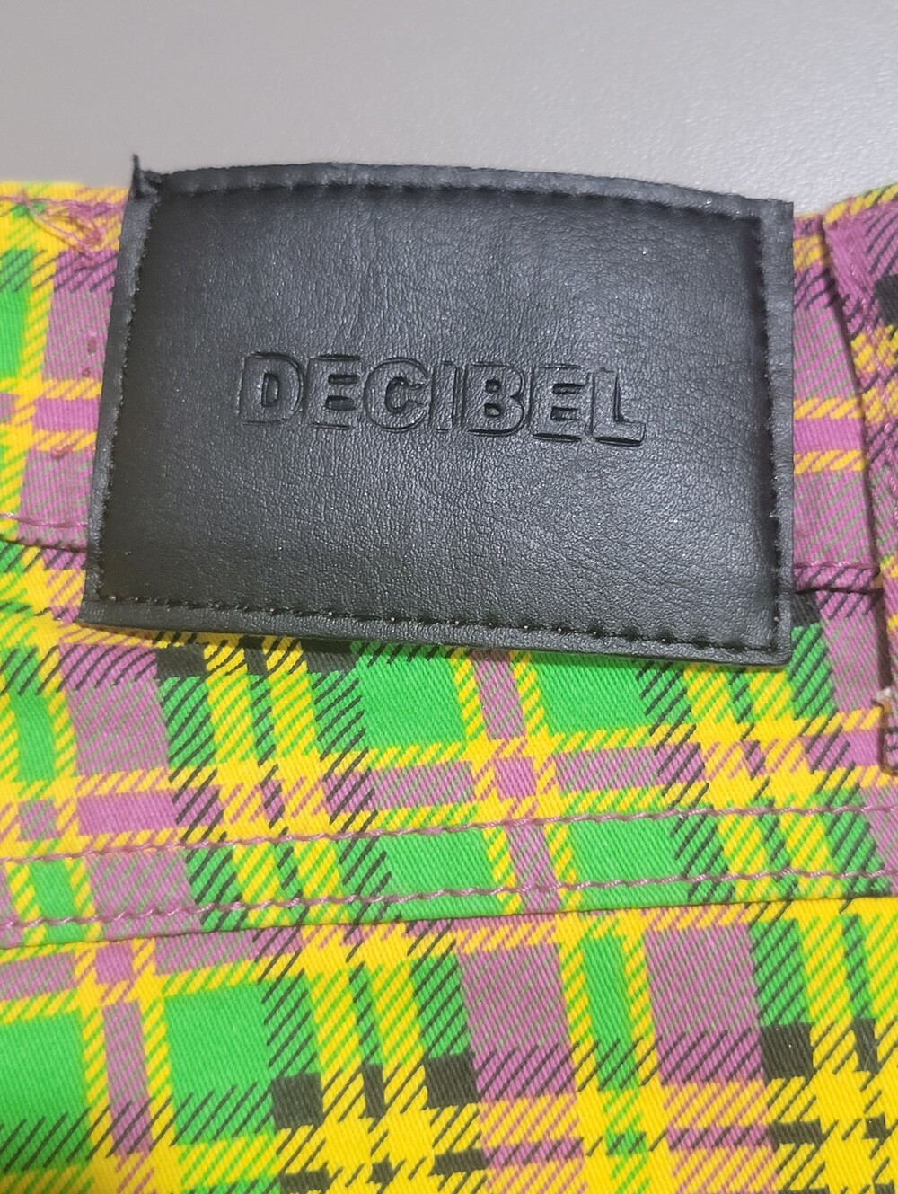 Decibel Unisex Plaid Racer Stripe Emo Skinny Jeans Size 30×32 Green Purple... - Picture 10 of 16